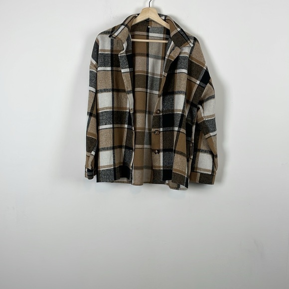 Womens L High Waist A Line Plaid Skirt Set Long Sleeve Button Down 2 Pocket Top - Picture 10 of 12